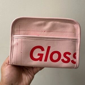 Glossier Pink Cosmetic Pouch with Red Logo